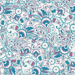  Floral seamless pattern with paisley ornament. Vector illustration