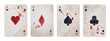 Poker card aces on aged vintage background, splattered with blood, isolated on white background