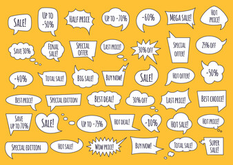 Aufkleber - paper speech bubble with phrases - colorful cartoon comic bubbles and clouds.