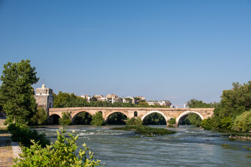 Wall Mural - Milvian Bridge on river Tiber in Rome, Italy	
