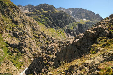 Wall Mural - Hiking to the Trift bridge in the Gadmertal.