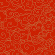 Abstract seamless pattern of Golden clouds on a red background. Chinese traditional ornament. Vintage background in Oriental style. Gold line. Hand drawn vector illustration