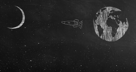 drawing of a rocket that flies in space to earth