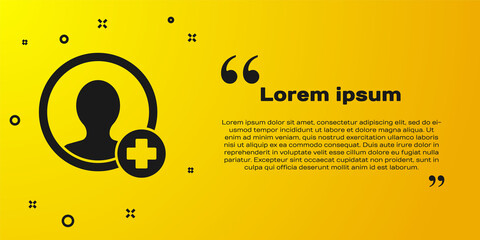 Black Create account screen icon isolated on yellow background. Vector.
