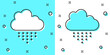 Black line Cloud with rain icon isolated on green and white background. Rain cloud precipitation with rain drops. Random dynamic shapes. Vector.