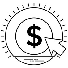 
Pay Per Click Concept Representation, An Arrow Click Is Pointing To Encircled Dollar Symbol.
