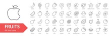 Fruits Line Icon Set. Isolated Signs On White Background. Vector Illustration. Collection
