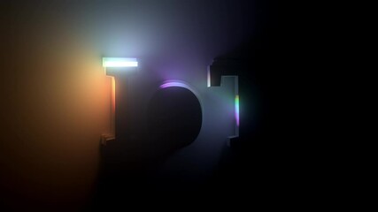Poster - IoT word highlighted with different light from different sides. Bright colorful 3d render.
