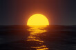 Reflection of the sun at sunrise / sunset on the ocean waves. 3d illustration.