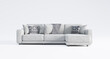 gemütliches Sofa oder Couch mit Kissen und Decke vor weißem Hintergrund, freigestellt