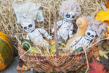 Gloomy Toys In A Basket For Halloween