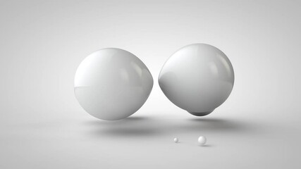 Poster - 3D animation of white drops that merge and scatter in space on a white background. Abstract animated background.