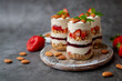 Strawberry Dessert Jar,  yogurt fruit parfait topped with almonds