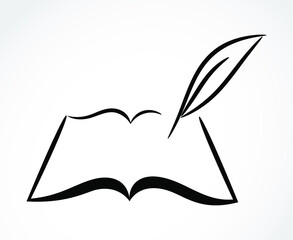 Contour symbol of opened book and pen, vector