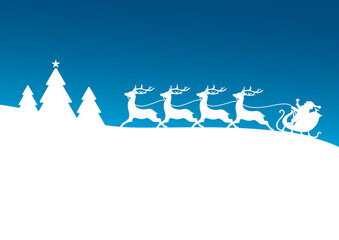 Wall Mural - Karte Nach Links Fahrender Weihnachtsschlitten Hintergrund Blau