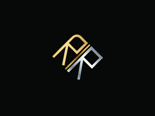 RR Box shape Initial logo letter design art logo, gold color on black background