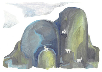 Mountain goats illustration by watercolor.