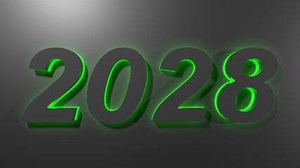 Poster - 2028 black write on black surface with green backlight - 3D rendering illustration