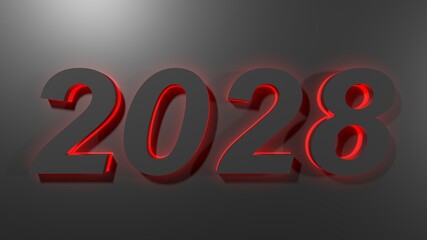 Poster - 2028 black write on black surface with green backlight - 3D rendering illustration