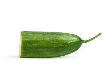 Wall Mural - half fresh green cucumber on a white background