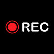 Recording video or audio button icon. Red record dot with REC text. Vector illustration.