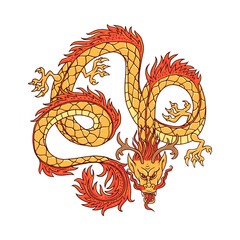 Wall Mural - Vector isolated illustration of the traditional chinese golden dragon.