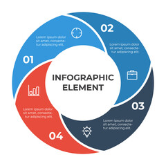 Poster - circle infographic element vector with 4 options, steps, list, parts. can be used for workflow, timeline, banner, brochure, social media post, etc