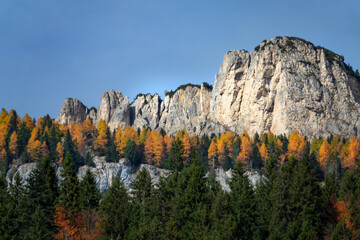 Canvas Print - AERIAL: View of the spectacular Italian Dolomites on a sunny autumn afternoon.