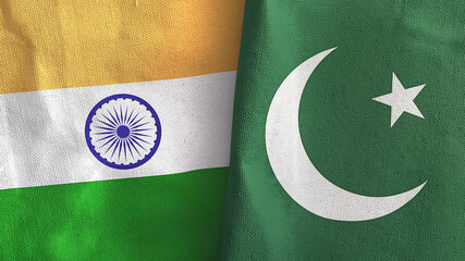 Wall Mural - Pakistan and India two flags textile cloth 3D rendering