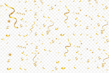 Poster - celebration background with gold confetti. Gold glitter confetti flying vector background