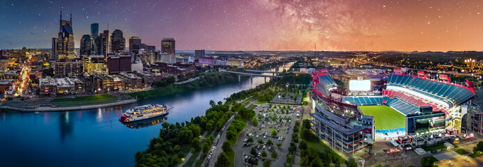Wall Mural - nashville cityscape with milky way galaxyg