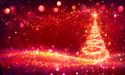 Wall Mural - Abstract Golden Christmas Tree In Shiny Defocused Background - Contain Illustration