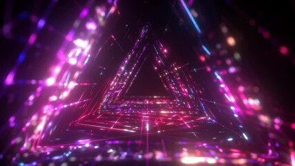 Poster - triangle neon tunnel. futuristic interface pattern. glowing hi technology texture. abstract motion b