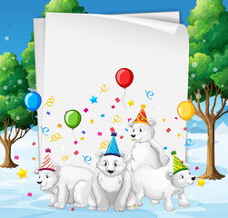 Wall Mural - Paper template with cute animals in party theme