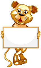 Canvas Print - Blank sign template with cute tiger on white background