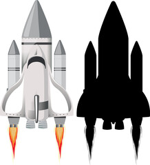 Wall Mural - rocket with its silhouette on white background
