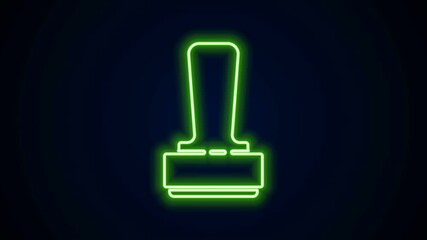 Poster - Glowing neon line Stamp icon isolated on black background. 4K Video motion graphic animation.
