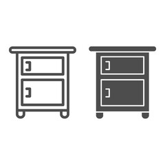 Poster - Bedside table on legs line and solid icon, Furniture concept, Wooden night table sign on white background, classic nightstand with two drawers icon in outline style for mobile, web. Vector graphics.