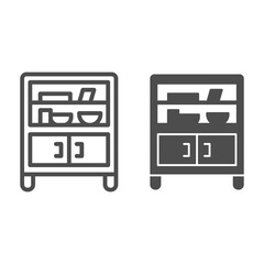 Poster - Cabinet with glass and shelves line and solid icon, Furniture concept, Buffet sign on white background, cupboard with kitchenware icon in outline style for mobile and web design. Vector graphics.