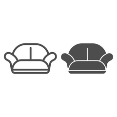 Poster - Sofa chair line and solid icon, Furniture concept, Sofa sign on white background, living armchair icon in outline style for mobile concept and web design. Vector graphics.