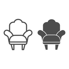 Poster - Armchair line and solid icon, Furniture concept, comfortable chair sign on white background, Armchair with legs icon in outline style for mobile concept and web design. Vector graphics.
