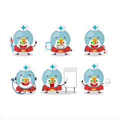 Wall Mural - Doctor profession emoticon with snowball with gift cartoon character