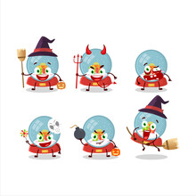 Halloween Expression Emoticons With Cartoon Character Of Snowball With Gift