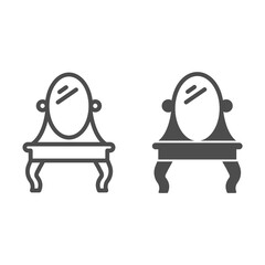 Poster - Table with oval mirror line and solid icon, Furniture concept, Dressing table sign on white background, Dresser with oval mirror icon in outline style for mobile concept, web design. Vector graphics.