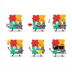 Poster - Puzzle cartoon character with various types of business emoticons