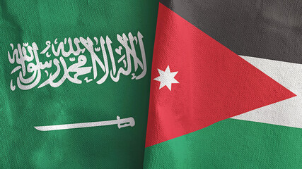 Jordan and Saudi Arabia two flags textile cloth 3D rendering