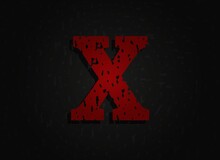 X Vector Red Letter Made Of Grunge Texture. Insane Fear Brutal Font. Wicked Night Theme Style Design.  For Logo, Brand Label, Poster, Design Elements Etc.