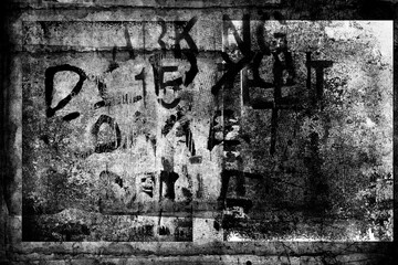 Wall Mural - Abstract grunge futuristic cyber technology panoramic background. Drawing on old grungy surface	