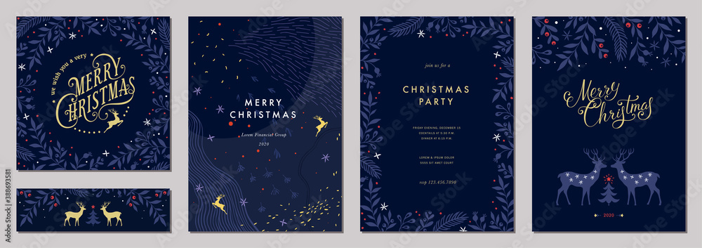 Modern universal artistic templates. Merry Christmas Corporate Holiday cards and invitations. Abstract frames and backgrounds design. - obrazy, fototapety, plakaty 