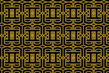 Poster - abstract ornament seamless pattern. black and gold colors. geometric design use horizontal layout. line style.